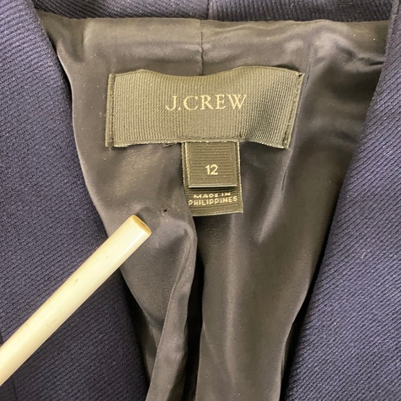 J. Crew Blazer Jacket Women's Size 12 Navy Blue Collarless‎ Vented Sleeves - Picture 4 of 11